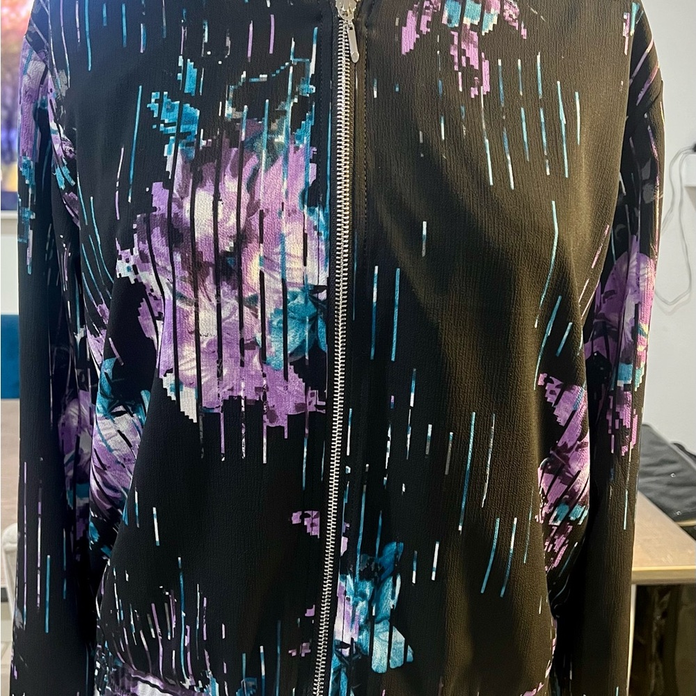 White House Black Market Floral Black and Purple Women's Jacket
